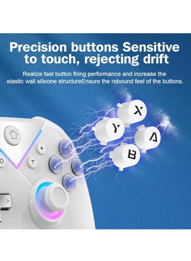 وحدة تحكم سويتش لأجهزة ويندوز/سويتش/آي أو إس/أندرويد/ستيم، وحدة تحكم برو لاسلكية مزودة بمحرك اهتزاز مزدوج، وضع توربو، ماكرو، إضاءة RGB، وضع اتصال مزدوج (سلكي/بلوتوث) (باللون الأبيض) - Image 3