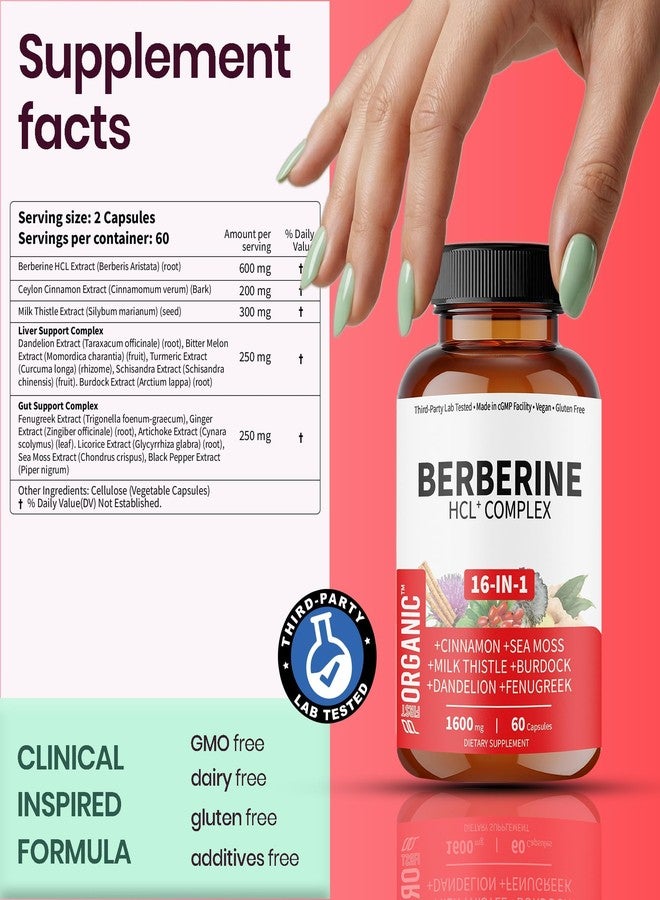 FIRSTORGANIC Premium Berberine Complex | Multi-Ingredient Botanical Blend with Cinnamon, Milk Thistle, NAC & Zinc | Daily Plant-Based Formula | Third-Party Lab Tested, Vegan, Non-GMO, Gluten-Free, 60 Capsules - Image 4