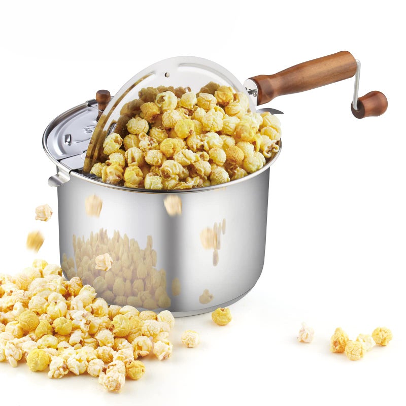 Cook N Home Stovetop Popcorn Popper with Crank 6 Quart Stainless Steel Popcorn Pot Silver