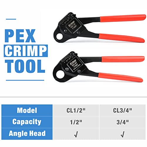 IWISS iCrimp Angle PEX Crimping Tool for 1/2-inch & 3/4-inch PEX Copper Crimp Rings and Barbed PEX Fitting, c/w PEX Tubing Cutter & Go/No-Go Gauge, Meets ASTM F1807 Standard PEX PlumbingTool - Image 2