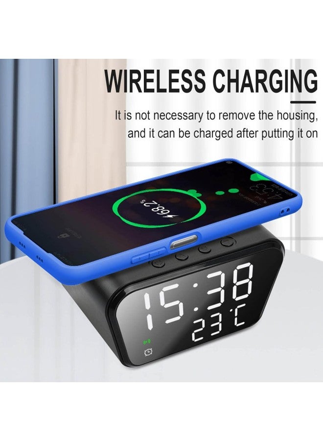 كلاراكو ساعة منبه رقمية LED بحامل شحن لاسلكي، شواحن درجة حرارة 15 وات سريعة الشحن اللاسلكي، محطة شحن Qi ساعات سطح المكتب، متوافقة مع Android/iOS  - Image 2