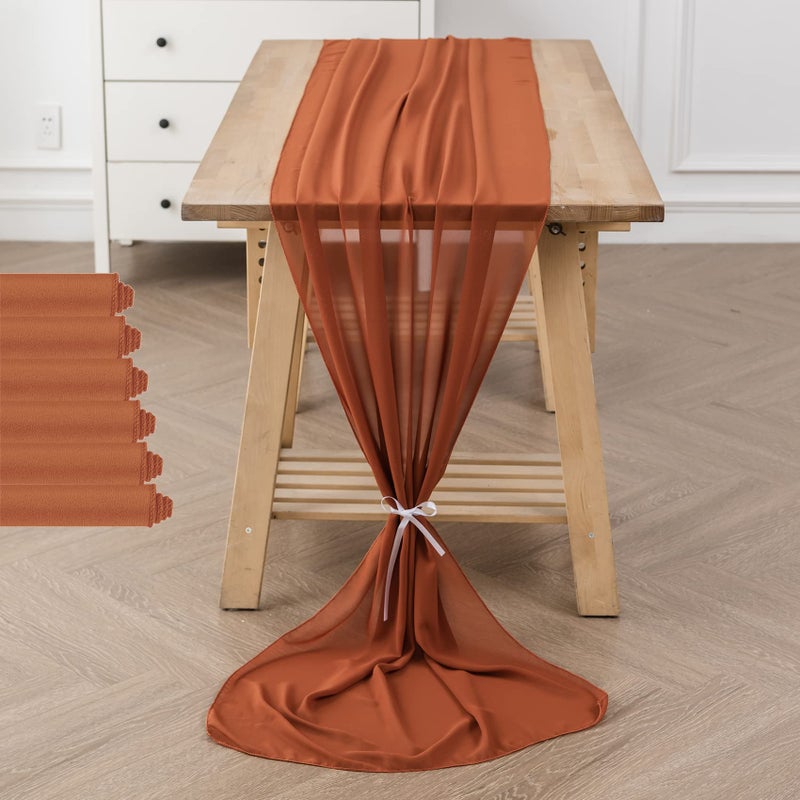 flohar 6Pack 10ft Chiffon Table Runner 29x120 Inch Sheer Romantic Table Runner for Wedding Birthday Party Bridal Shower Outdoor DecorationRust