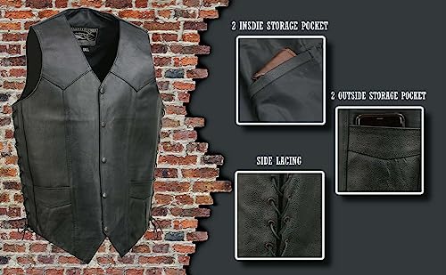 EVENT LEATHER EL5315TALL Black Motorcycle Leather Vest for Men's Tall Sizes Riding Club Adult Motorcycle Vests - Medium-Tall - Image 2