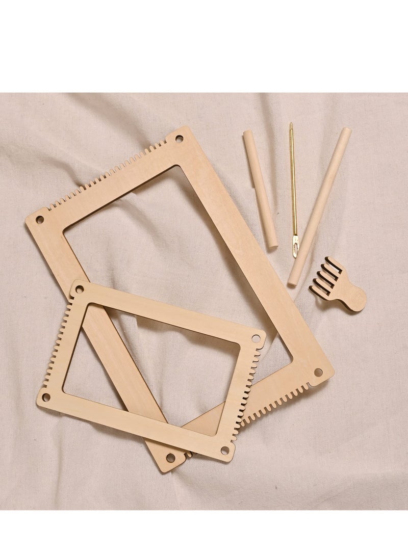 Captaintech Looms Set of 2, Loom with Weaving Needle Wooden DIY Weaving Loom for Kids, DIY Looms for Weaving Kids Adult Beginners Weaving Lovers Crochet Knitting Craft Activity 11.9 x 7.8 & 8 x 5.2 - Image 4