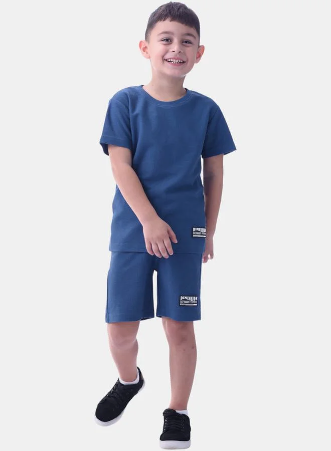 victor and jane Textured Badge Short Sleeve T-Shirt & Shorts Set by Styli