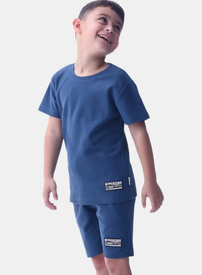 victor and jane Textured Badge Short Sleeve T-Shirt & Shorts Set by Styli