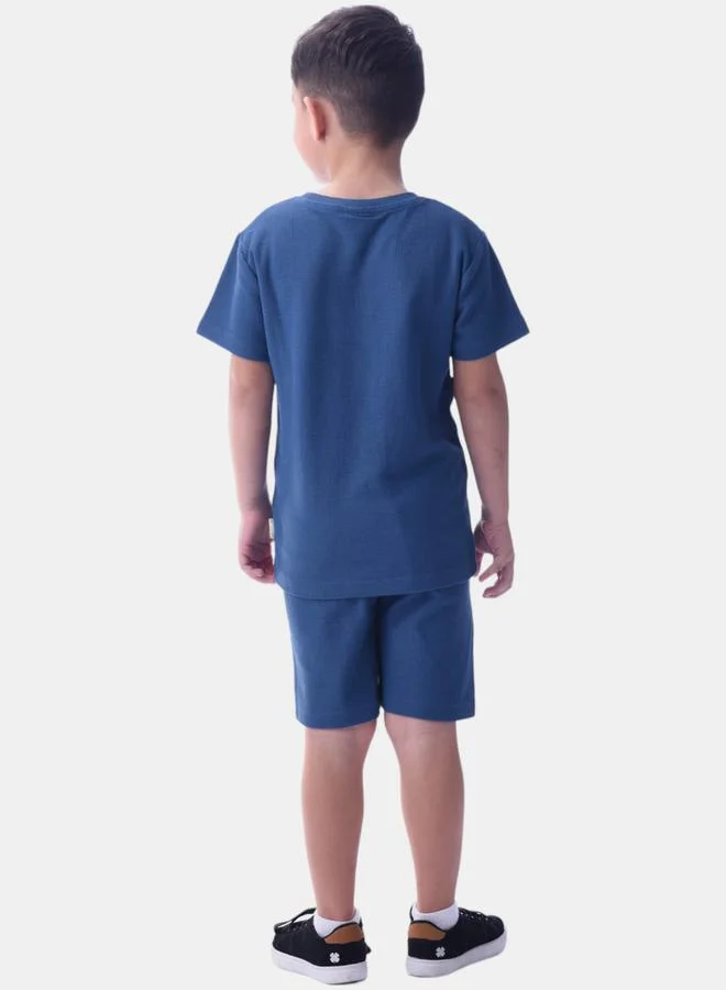 victor and jane Textured Badge Short Sleeve T-Shirt & Shorts Set by Styli