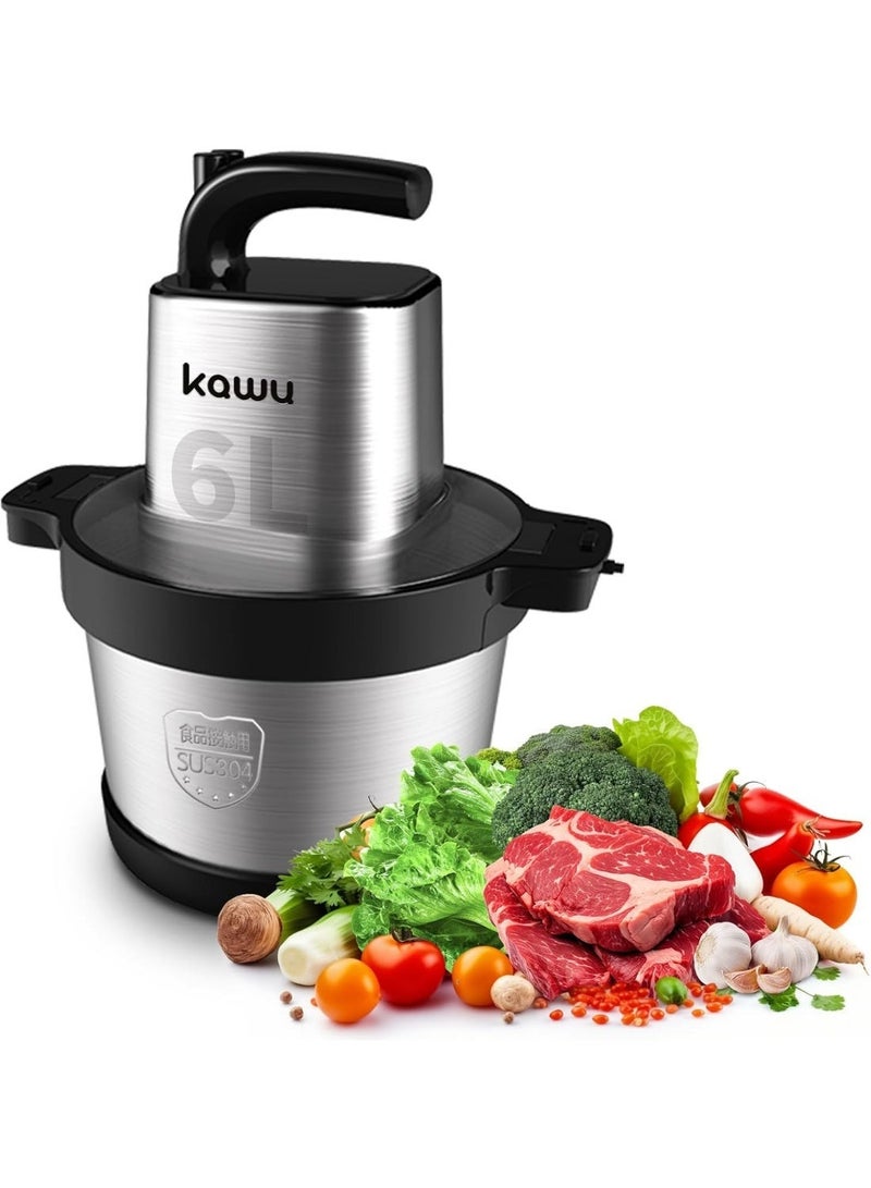 Kawu 1000W 6L Food Processor: Electric Meat Grinder & Vegetable Slicer, 4 Precision Steel Blades, Dual-Speed Chopper, Secure Lock, Full Steel Body for Kitchen, Restaurants & Eid Gatherings - Image 1
