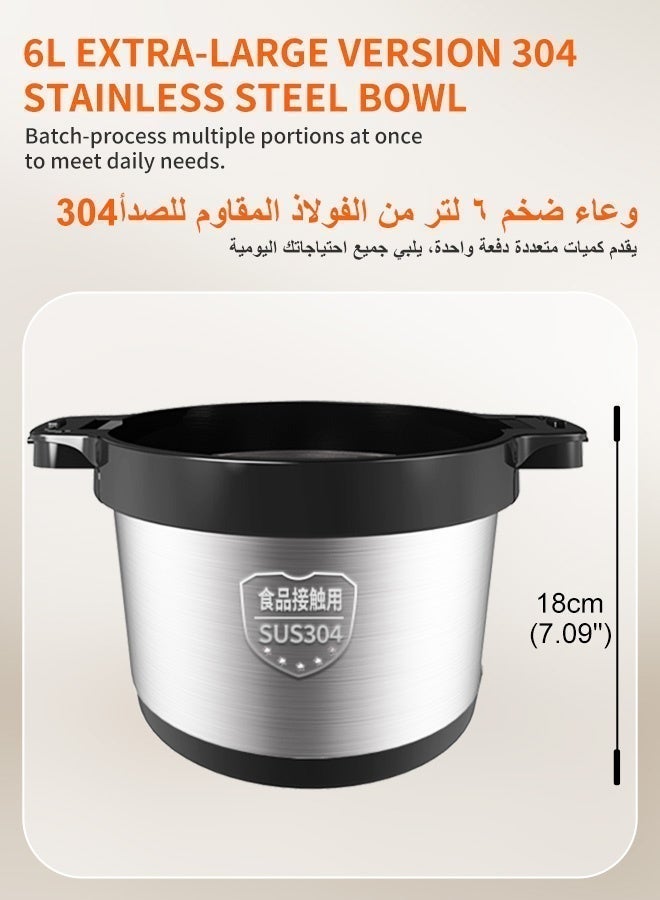 Kawu 1000W 6L Food Processor: Electric Meat Grinder & Vegetable Slicer, 4 Precision Steel Blades, Dual-Speed Chopper, Secure Lock, Full Steel Body for Kitchen, Restaurants & Eid Gatherings - Image 5