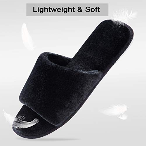 DL Open Toe Slippers for women Indoor, Cozy Memory Foam Womens House Slippers Summer Slip On, Comfy Soft Flannel Womens Bedroom Slippers Slide Breathable Size 9-10 Black - Image 5