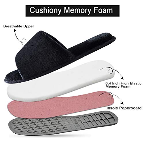 DL Open Toe Slippers for women Indoor, Cozy Memory Foam Womens House Slippers Summer Slip On, Comfy Soft Flannel Womens Bedroom Slippers Slide Breathable Size 9-10 Black - Image 3