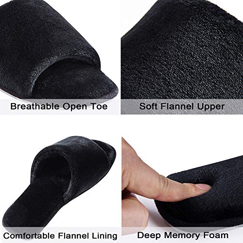 DL Open Toe Slippers for women Indoor, Cozy Memory Foam Womens House Slippers Summer Slip On, Comfy Soft Flannel Womens Bedroom Slippers Slide Breathable Size 9-10 Black - Image 2