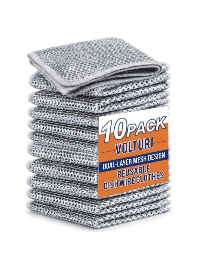 VOLTURI Non Scratch Wire Dish Cloth (Pack of 10), Steel Scrubber for Utensils Cleaning, Multipurpose Wet and Dry Cleaning, Stainless-Steel Dish Wash Scrubber for Washing Dishes, Sinks, Counters - Image 1