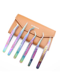 DAODER Weezers For Eyelash Extension And Lash Clusters 6Pcs Professional Tweezers Set By Daoder High Precision Straight Curved Pointed Tweezers With Pu Storage Case (6Pcs Set)  - Image 1