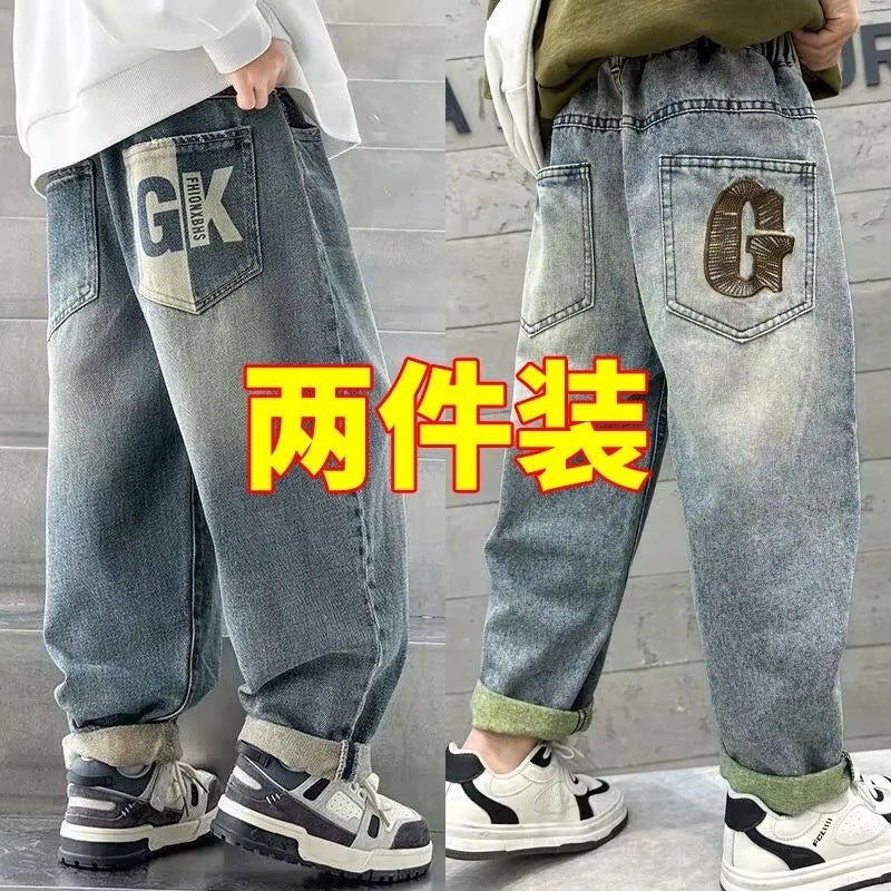 Boys' Jeans New 2025 Mid-Size Children'S Small Leg Casual Trousers Autumn Children'S Daddy Trendy Pants - Image 3