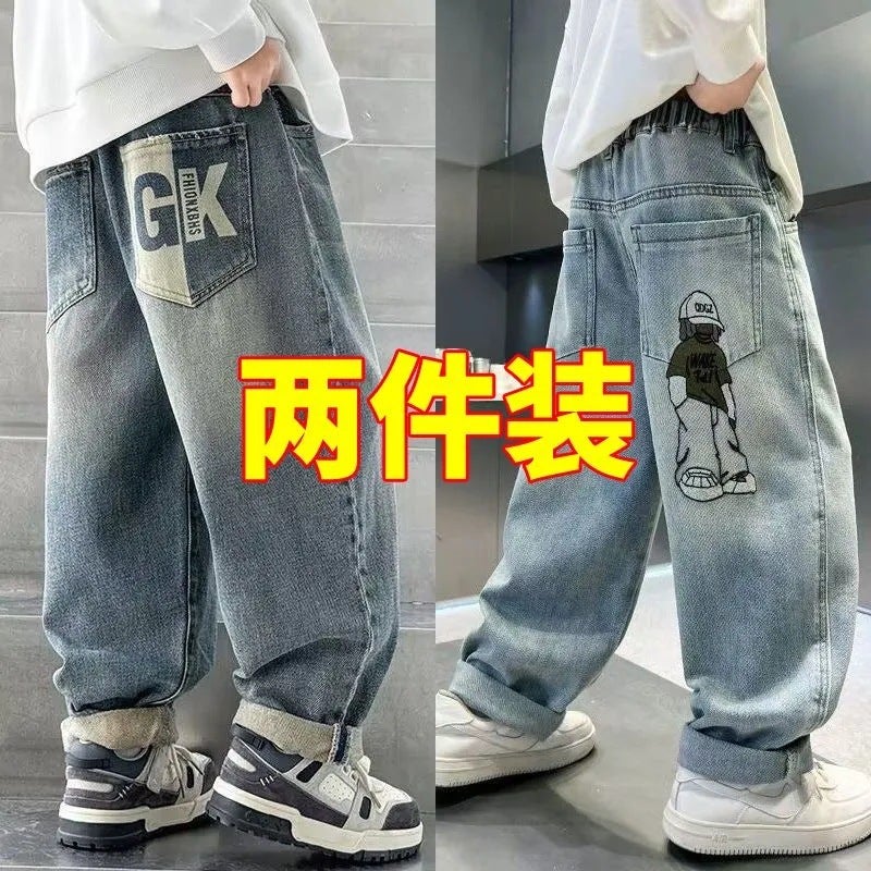 Boys' Jeans New 2025 Mid-Size Children'S Small Leg Casual Trousers Autumn Children'S Daddy Trendy Pants - Image 2