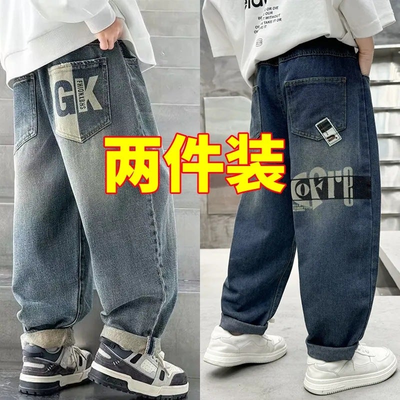 Boys' Jeans New 2025 Mid-Size Children'S Small Leg Casual Trousers Autumn Children'S Daddy Trendy Pants - Image 1