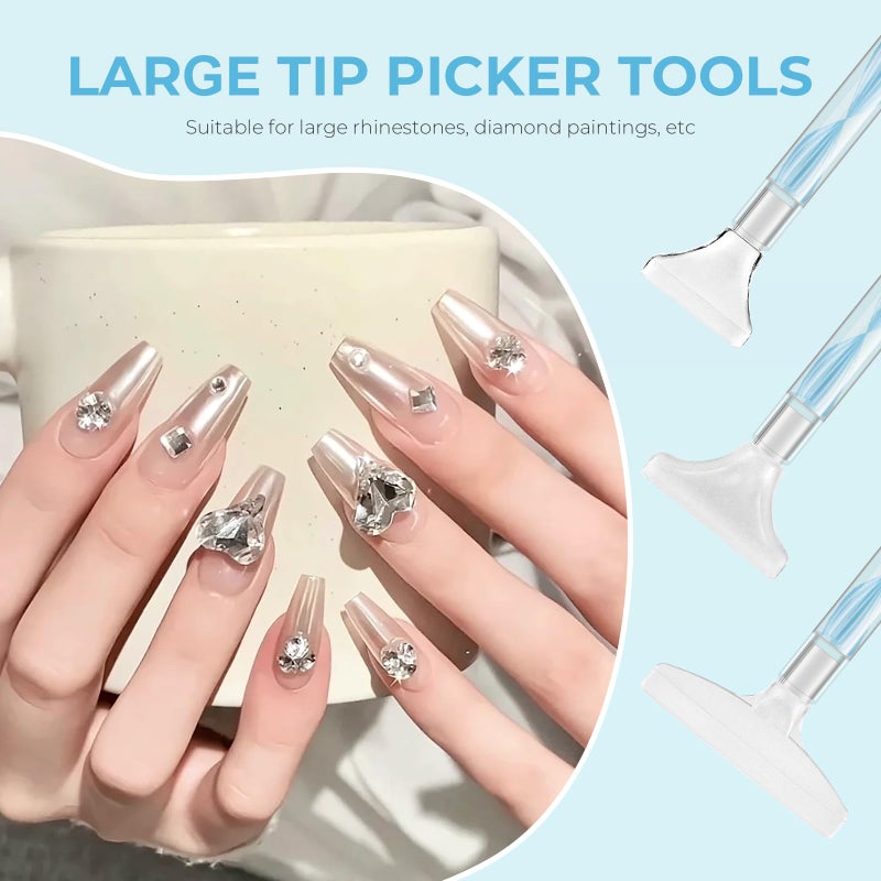 Eudaicful Rhinestone Picker Tool Kit: 2Pcs Rhinestone Picker Handle, Dual-Ended Rhinestones Applicator Dotting Tools Pen with 12 Upgraded Plastic Replacement Tips, Clay for DIY Nail Art Craft (Blue) - Image 5