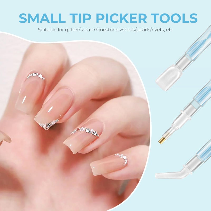 Eudaicful Rhinestone Picker Tool Kit: 2Pcs Rhinestone Picker Handle, Dual-Ended Rhinestones Applicator Dotting Tools Pen with 12 Upgraded Plastic Replacement Tips, Clay for DIY Nail Art Craft (Blue) - Image 4