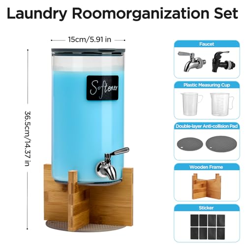 Spreccio Glass Laundry Detergent Dispenser with Holder11 Gallon Laundry Liquid Dispensers with StainlessSteel TapLarge Glass Fabric Softener Containers with Stand for Laundry Room Organization - Image 3