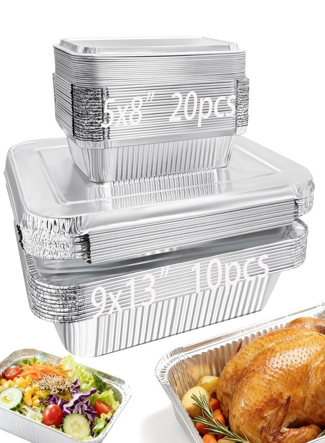 Notwoe® 30pc Disposable Aluminum Pans With Lids, 9x13 (10pc) And 8.2x5.7 Square (20pc) Combo Set, Disposable Baking and Cake Pan. (30) - Image 1