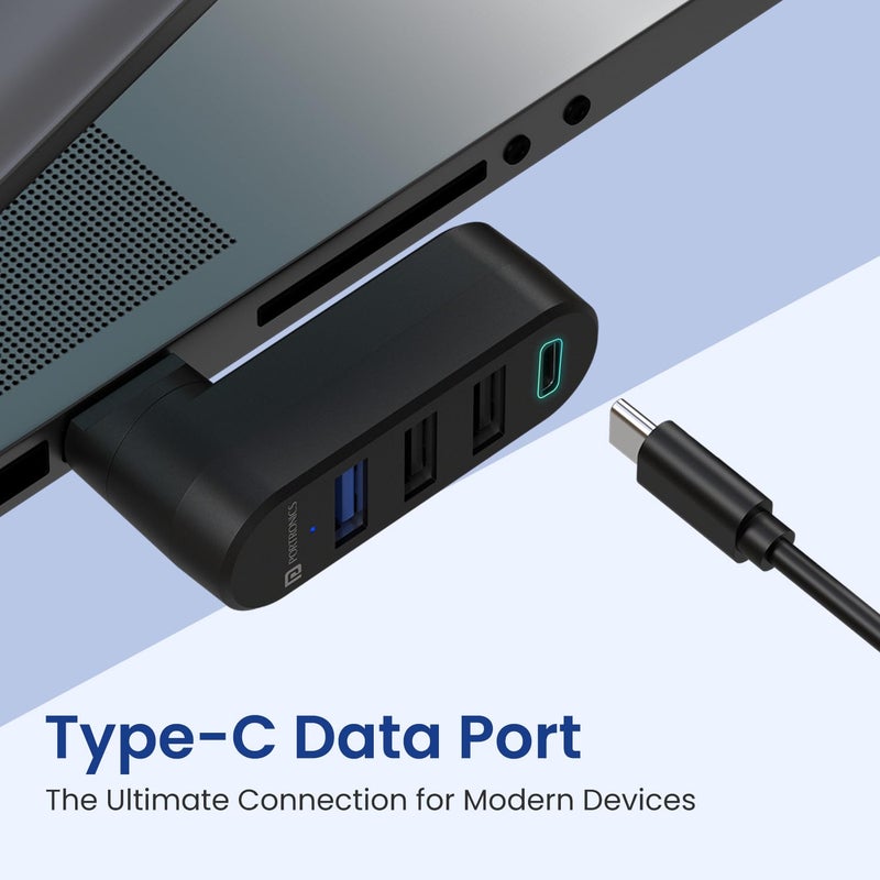 Portronics محور USB دوار Mport Spin C 4 في 1 مع موصل Type-C، USB 3.0، 2X USB 2.0 ومنفذ بيانات Type-C، تصميم دوار بزاوية 180°، نقل بيانات عالي السرعة، توصيل وتشغيل، مدمج وقابل للحمل - Image 5