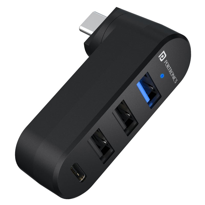 Portronics محور USB دوار Mport Spin C 4 في 1 مع موصل Type-C، USB 3.0، 2X USB 2.0 ومنفذ بيانات Type-C، تصميم دوار بزاوية 180°، نقل بيانات عالي السرعة، توصيل وتشغيل، مدمج وقابل للحمل - Image 1