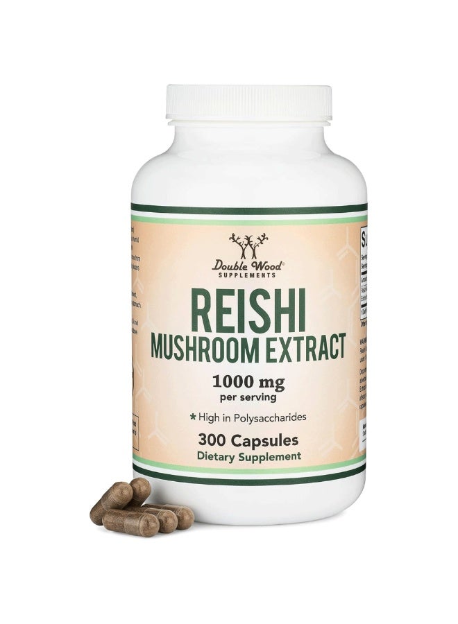 Double Wood Supplements Reishi Mushroom Capsules – 300 Count (4:1 Ganoderma Extract, 1,000 mg Servings) Double Wood Supplements - Image 1