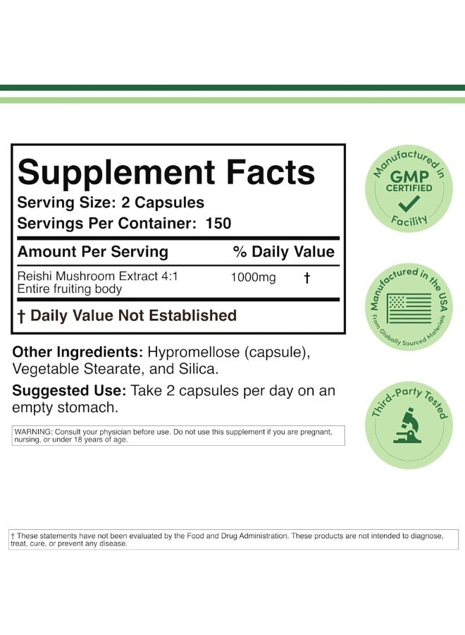 Double Wood Supplements Reishi Mushroom Capsules – 300 Count (4:1 Ganoderma Extract, 1,000 mg Servings) Double Wood Supplements - Image 2