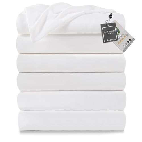 Lavisun Twin Flat Sheets Only, 6 Pack Soft Brushed Microfiber Bedding Sheets for Hotel, Massage, Hospital, Home, Dorm, Bulk Flat Sheets Only Twin Size (White) - Image 1