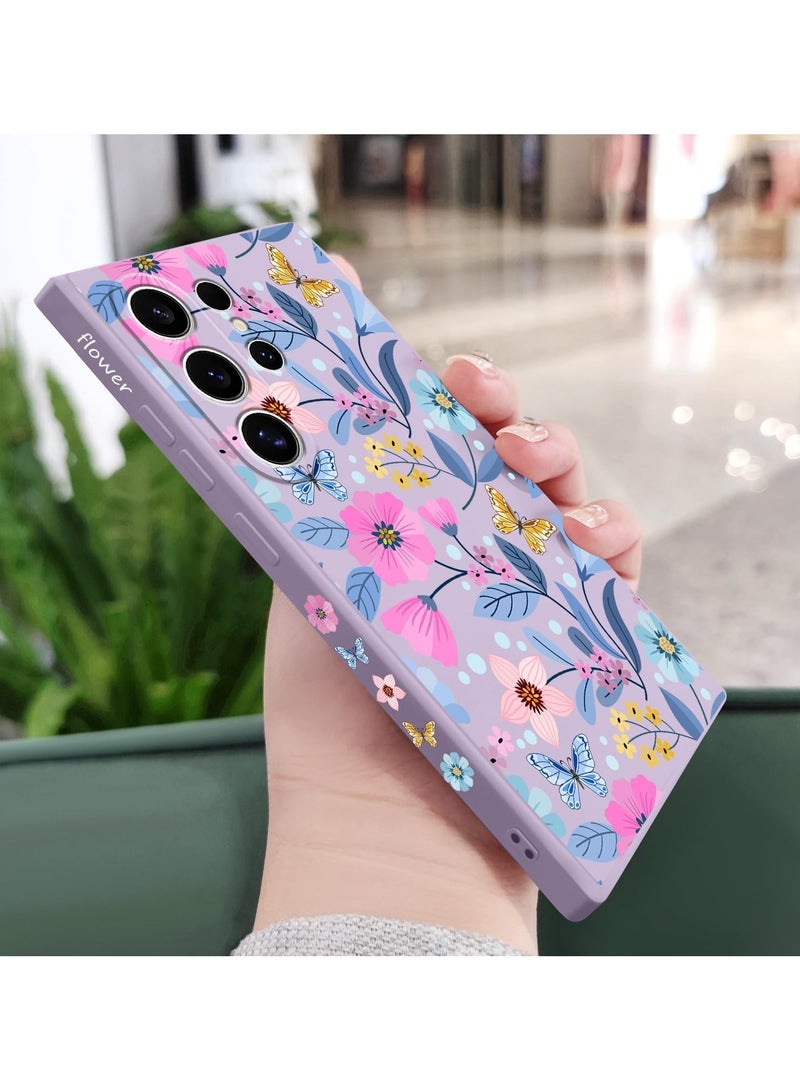 for Samsung S24 Ultra Case Flower Butterfly Pattern Design S24 Ultra Phone Cover Ultra Thin Soft Anti Drop Liquid Silicone Case for Samsung Galaxy S24 Ultra 6.8"-Flower Purple - Image 3