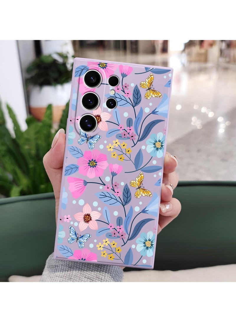 for Samsung S24 Ultra Case Flower Butterfly Pattern Design S24 Ultra Phone Cover Ultra Thin Soft Anti Drop Liquid Silicone Case for Samsung Galaxy S24 Ultra 6.8"-Flower Purple - Image 4