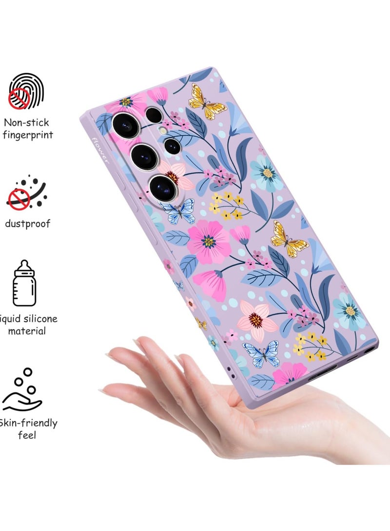 for Samsung S24 Ultra Case Flower Butterfly Pattern Design S24 Ultra Phone Cover Ultra Thin Soft Anti Drop Liquid Silicone Case for Samsung Galaxy S24 Ultra 6.8"-Flower Purple - Image 5