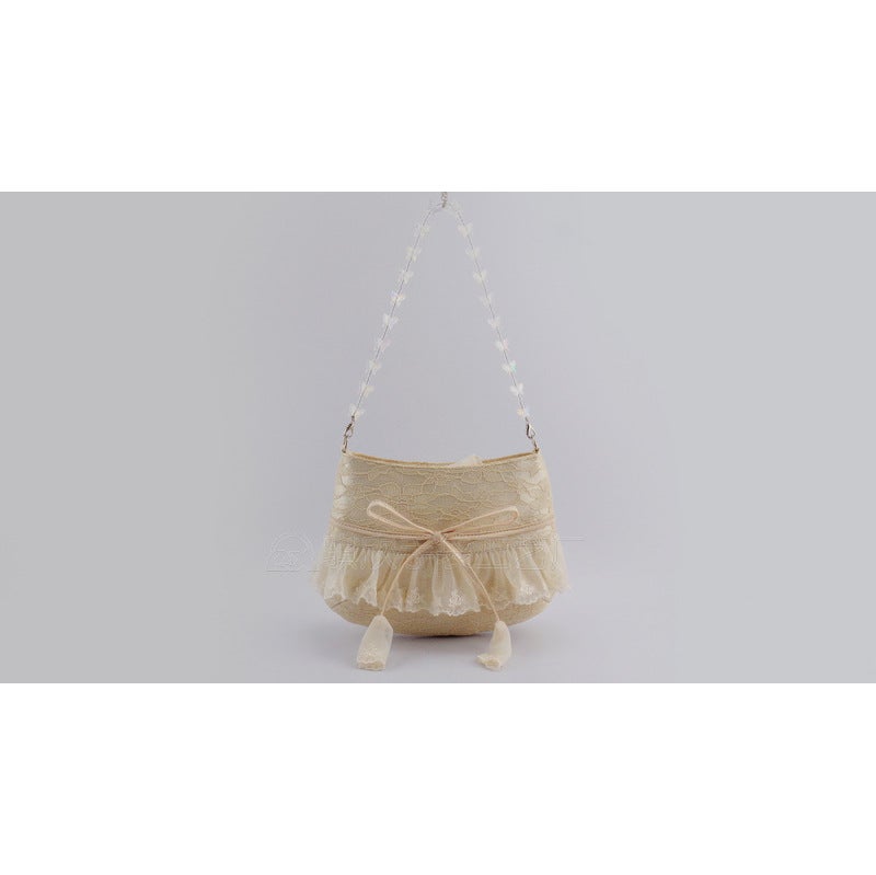 [Spot] Retro Lace Bow Lace Sweet Lady Shoulder Bag Armpit Bag Qx21049 - Image 2