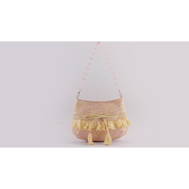 [Spot] Retro Lace Bow Lace Sweet Lady Shoulder Bag Armpit Bag Qx21049 - Image 1