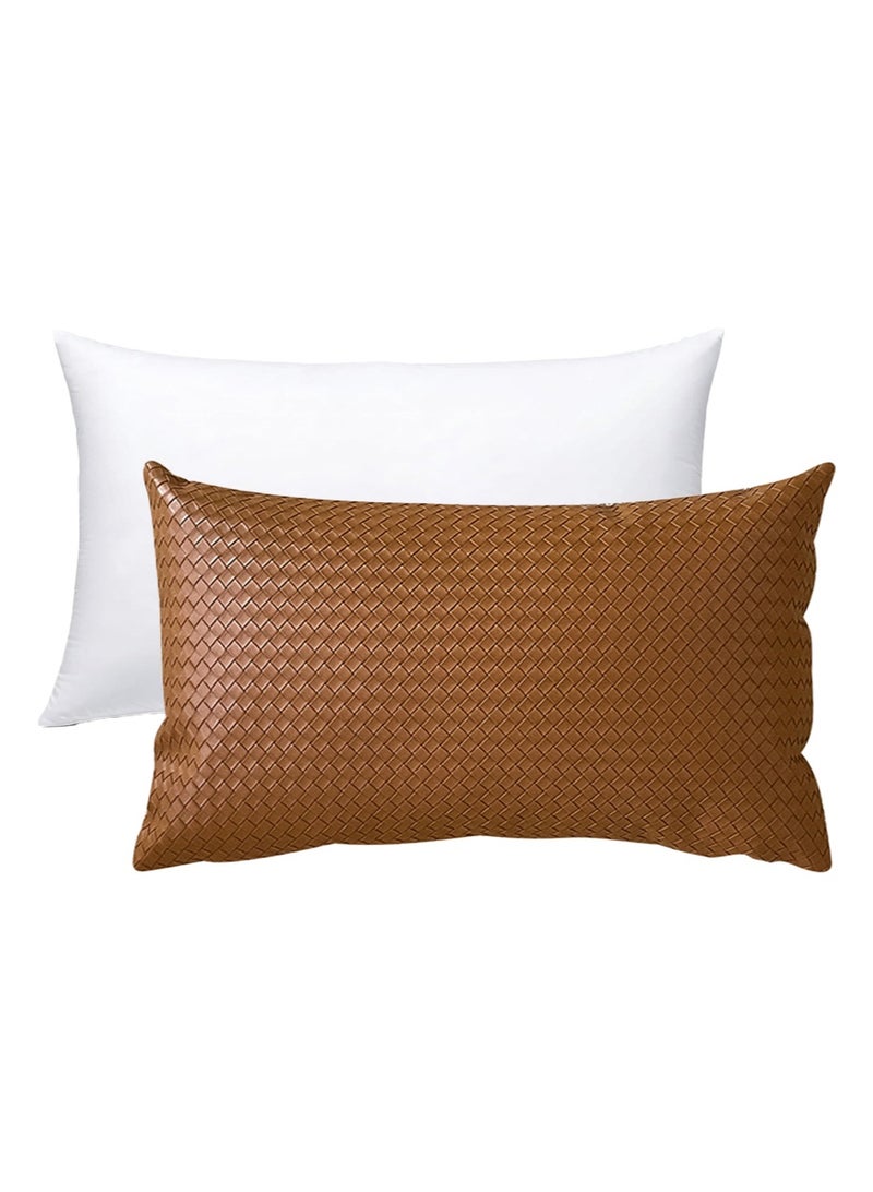Aikanbo PU Woven Imitation Leather Lumbar Pillow Combination（Includes Pillowcase and Pillow Core），All-Weather Patio Pillow, Ready to Use When Opened, for Home Garden Furniture Decoration (Orange Brown) - Image 1