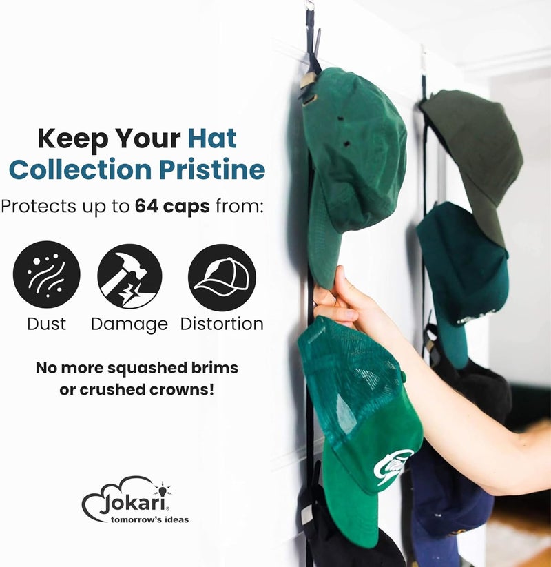 Jokari Over-the-Door Hat Rack Organizer 4 Pack – Holds Up to 32 Baseball Caps, Snapbacks, or Fitted Hats – Adjustable Closet Door Hat Storage with Hooks – No-Tool Installation for Men, Women, and Kids - Image 2