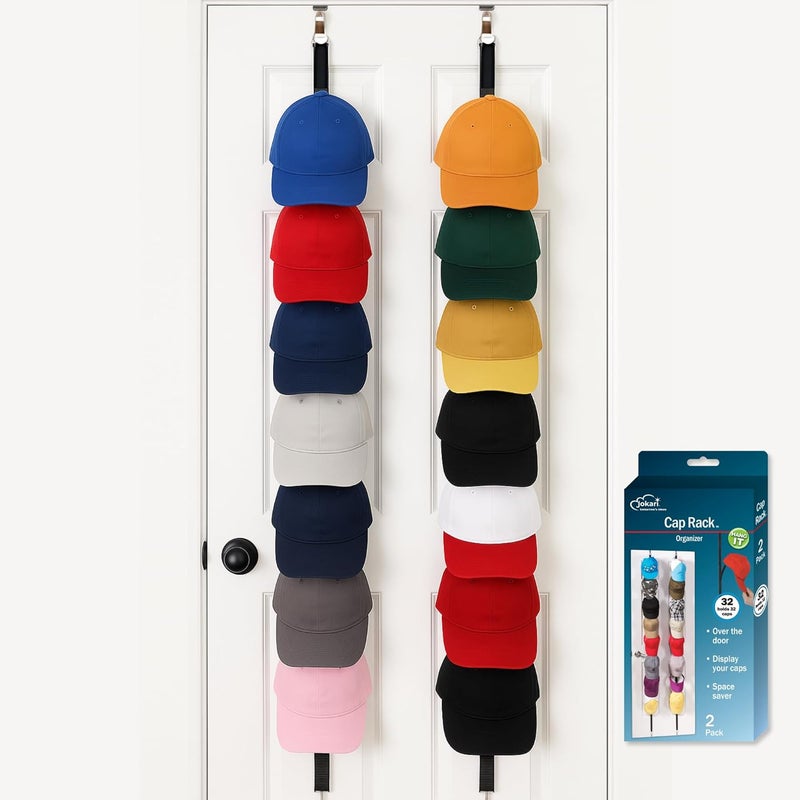 Jokari Over-the-Door Hat Rack Organizer 4 Pack – Holds Up to 32 Baseball Caps, Snapbacks, or Fitted Hats – Adjustable Closet Door Hat Storage with Hooks – No-Tool Installation for Men, Women, and Kids - Image 1