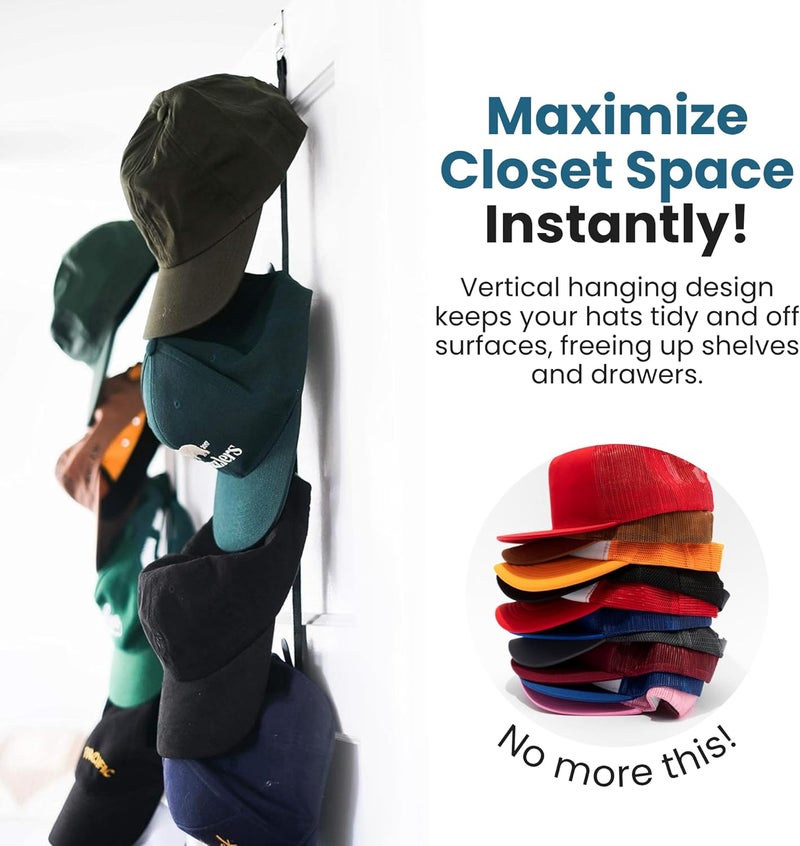 Jokari Over-the-Door Hat Rack Organizer 4 Pack – Holds Up to 32 Baseball Caps, Snapbacks, or Fitted Hats – Adjustable Closet Door Hat Storage with Hooks – No-Tool Installation for Men, Women, and Kids - Image 3