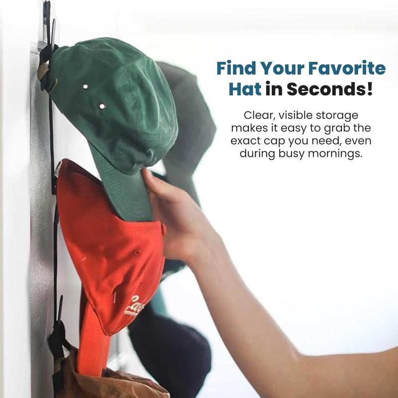 Jokari Over-the-Door Hat Rack Organizer 4 Pack – Holds Up to 32 Baseball Caps, Snapbacks, or Fitted Hats – Adjustable Closet Door Hat Storage with Hooks – No-Tool Installation for Men, Women, and Kids - Image 4