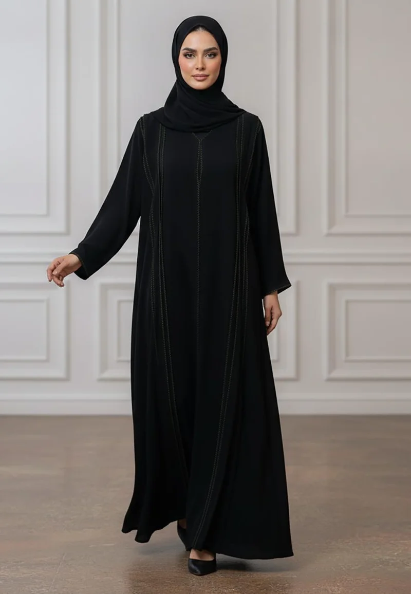 Nukhbaa Geometric Stitch Abaya | Nida Fabric-916