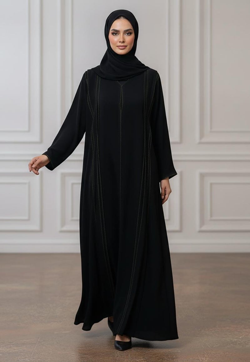 NUKHBAA Geometric Stitch Abaya | Nida Fabric-916 - Image 2