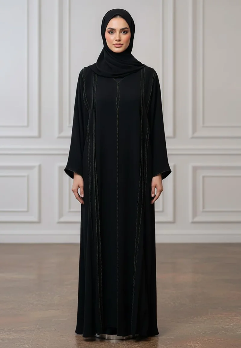Nukhbaa Geometric Stitch Abaya | Nida Fabric-916