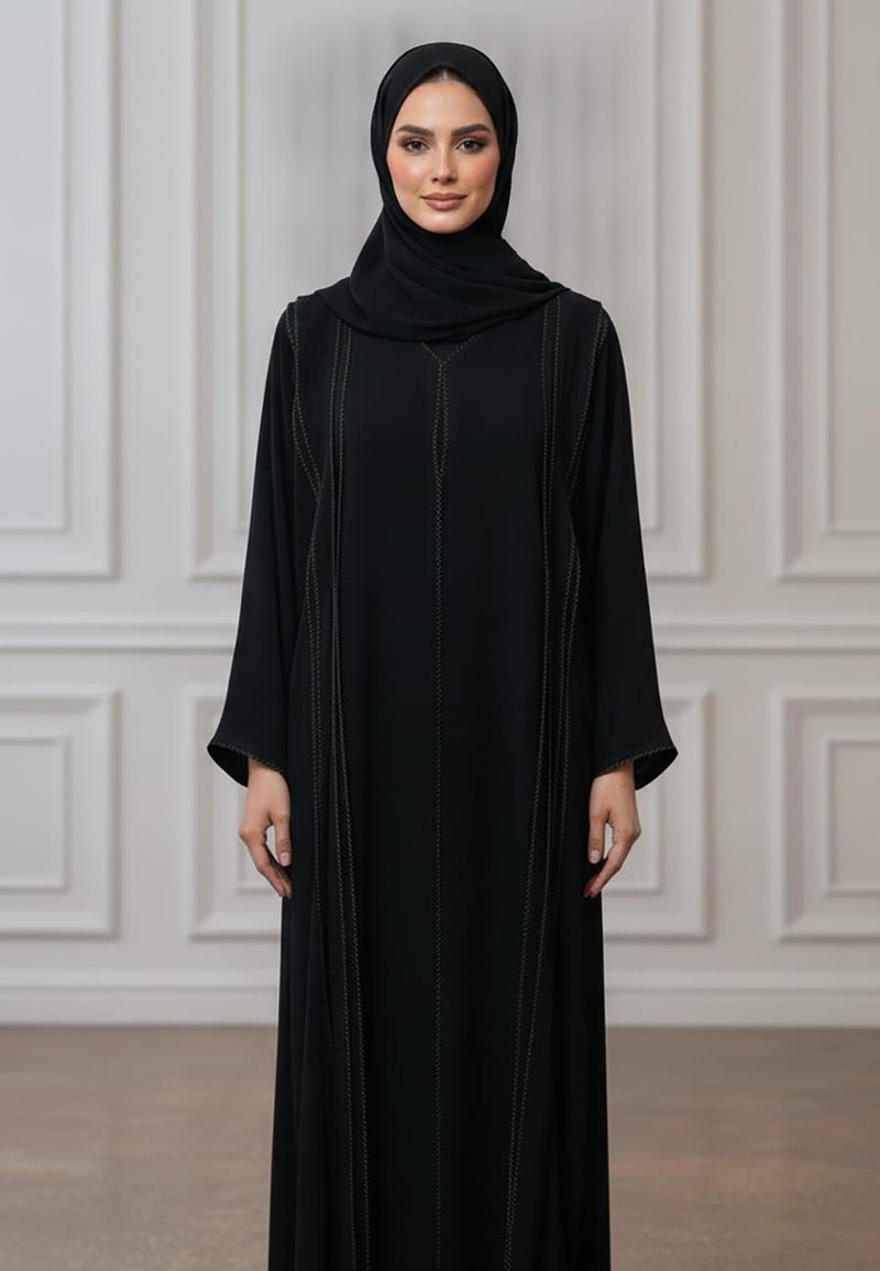 NUKHBAA Geometric Stitch Abaya | Nida Fabric-916 - Image 3