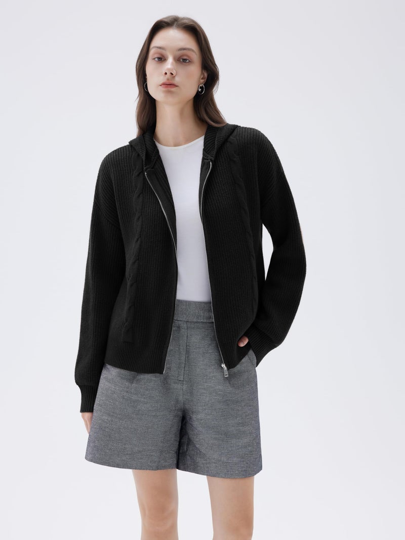 SUUKSESS Women Chunky Knit Cashmere Blend Sweaters Zip up Oversized Hoodies Cardigan with Pockets Long Sleeve Fall Jackets Outerwear (Black, L) - Image 4