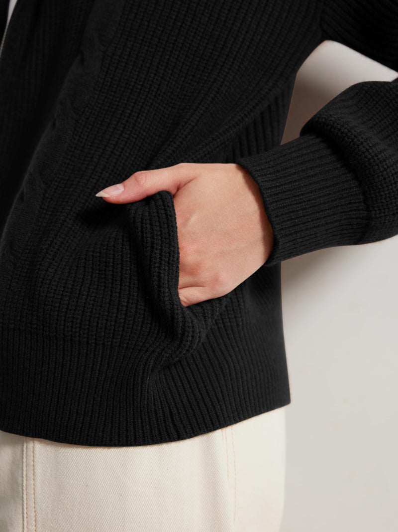 SUUKSESS Women Chunky Knit Cashmere Blend Sweaters Zip up Oversized Hoodies Cardigan with Pockets Long Sleeve Fall Jackets Outerwear (Black, L) - Image 2