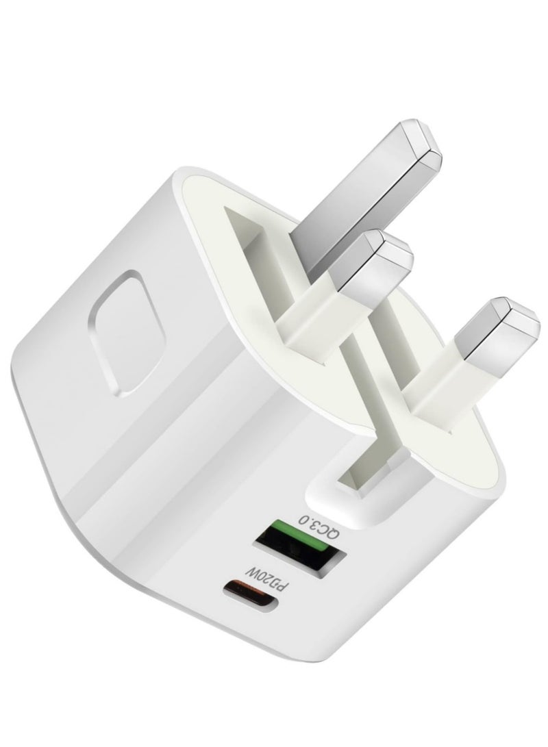 USB C Charger, 20W Fast Charge Wall Plug, 2 Ports PD&QC 3.0 Fast Charger Plug Compatible for iPhone 13/13 Pro 12/12 Pro/12 Pro Max/11/XS/XR, iPad, Galaxy, Huawei etc  - Image 1