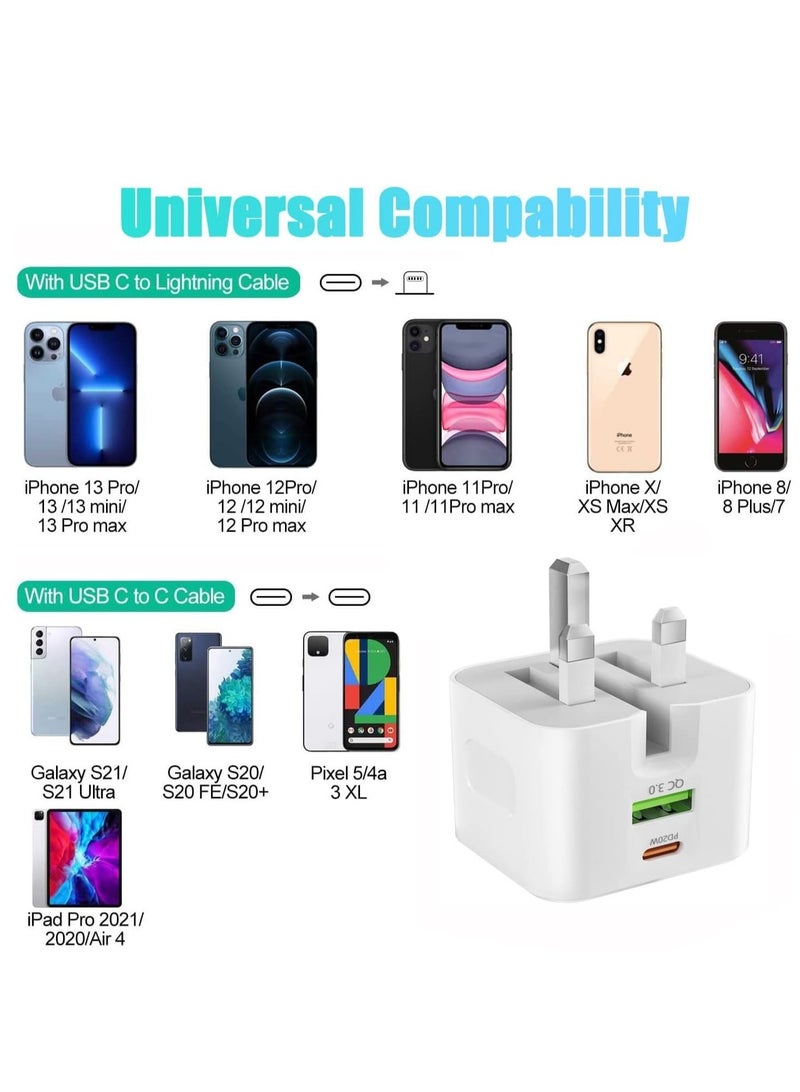 USB C Charger, 20W Fast Charge Wall Plug, 2 Ports PD&QC 3.0 Fast Charger Plug Compatible for iPhone 13/13 Pro 12/12 Pro/12 Pro Max/11/XS/XR, iPad, Galaxy, Huawei etc  - Image 5