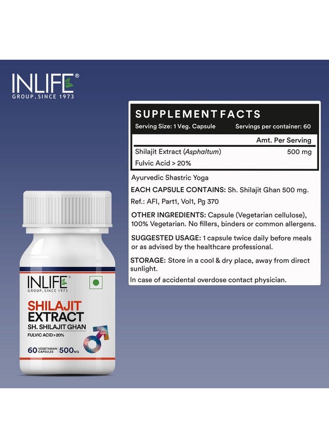 Inlife مكمل مستخلص شيلاجيت النقي من INLIFE للرجال | القوة والقدرة على التحمل، 500 ملغ - 60 كبسولة نباتية - Image 2