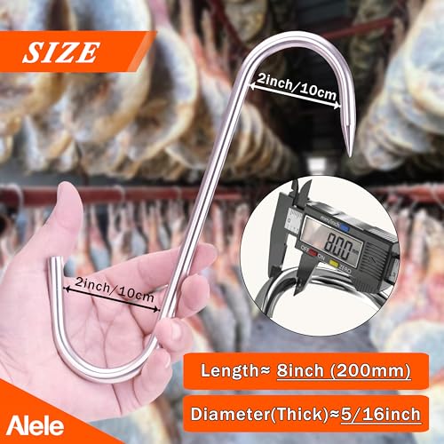 Alele Stainless Steel Heavy Duty Butcher Hooks - 8Inch Meat Processing Tool for Hanging, Smoking, Drying (4 Pack) - Image 4